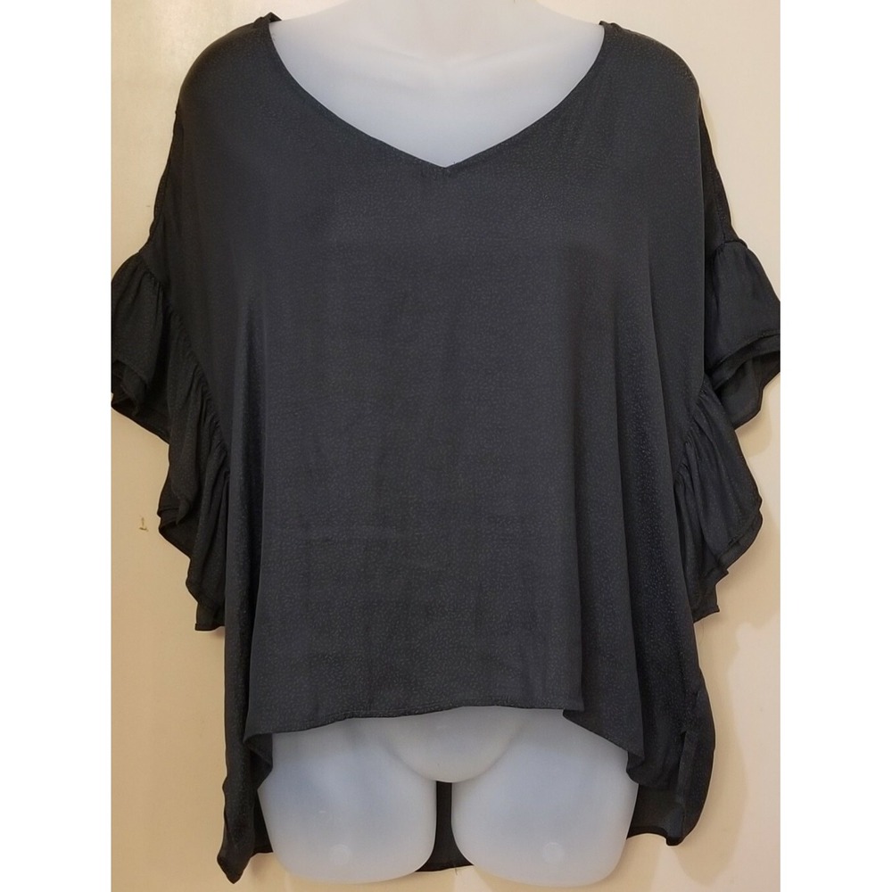 Women's ANTHROPOLOGIE Boat Pull-On Ruffle Sleeve BLACK W Detail Top/Blouse Sz M!